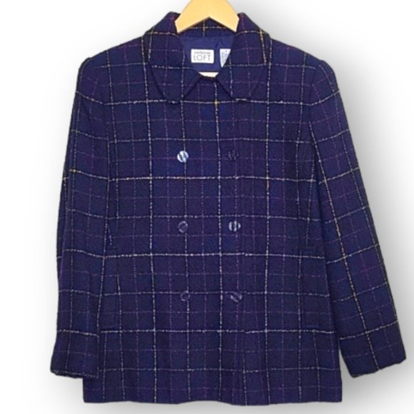Loft Wool Blend Double Breasted Plaid Blazer - Picture 1 of 10
